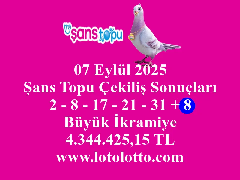 07 Eylül 2025 Şans Topu Çekiliş Sonuçları