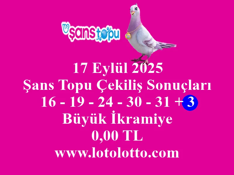 17 Eylül 2025 Şans Topu Çekiliş Sonuçları