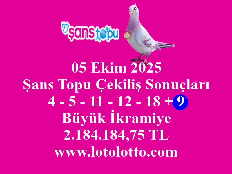 05 Ekim 2025 Şans Topu Çekiliş Sonuçları