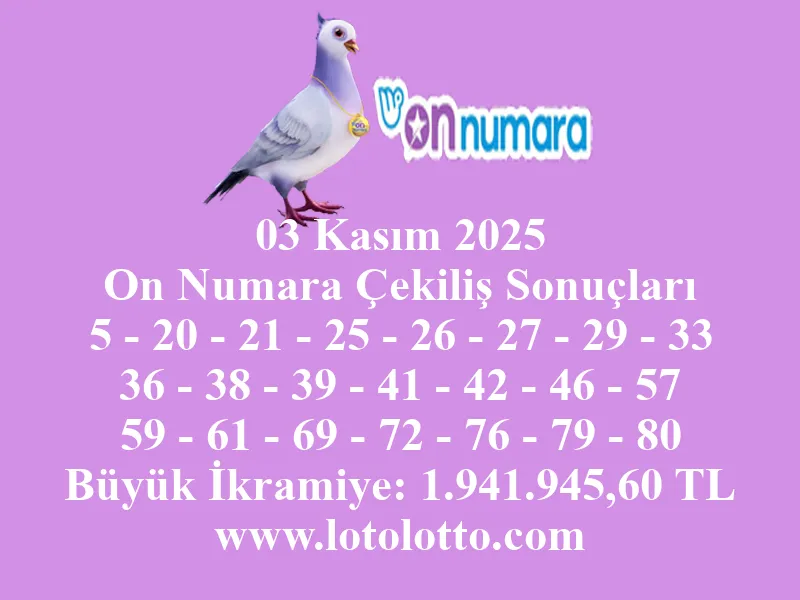 03 Kasım 2025 On Numara Çekiliş Sonuçları