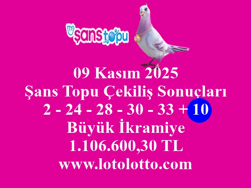 09 Kasım 2025 Şans Topu Çekiliş Sonuçları