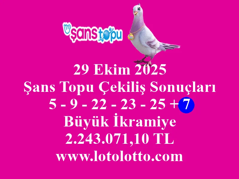 29 Ekim 2025 Şans Topu Çekiliş Sonuçları