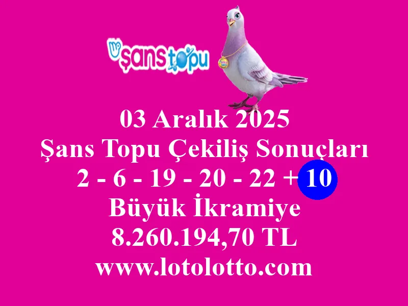 03 Aralık 2025 Şans Topu Çekiliş Sonuçları