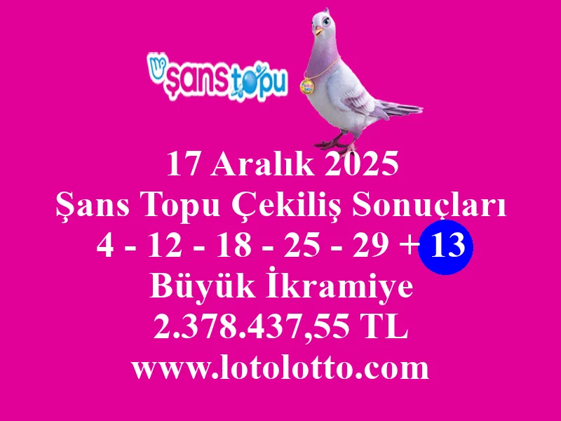 17 Aralık 2025 Şans Topu Çekiliş Sonuçları 17 Aralık 2025 Şans Topu Çekiliş Sonuçları