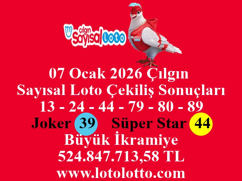 07 Ocak 2026 Çılgın Sayısal Loto Çekiliş Sonuçları 07 Ocak 2026 Çılgın Sayısal Loto Çekiliş Sonuçları