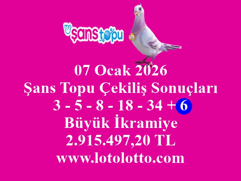 07 Ocak 2026 Şans Topu Çekiliş Sonuçları 07 Ocak 2026 Şans Topu Çekiliş Sonuçları