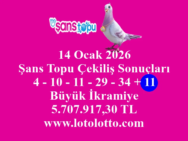14 Ocak 2026 Şans Topu Çekiliş Sonuçları 14 Ocak 2026 Şans Topu Çekiliş Sonuçları