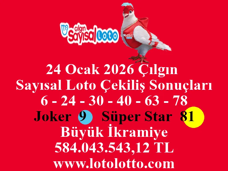 24 Ocak 2026 Çılgın Sayısal Loto Çekiliş Sonuçları 24 Ocak 2026 Çılgın Sayısal Loto Çekiliş Sonuçları