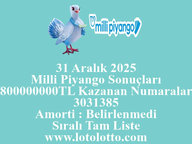 31 Aralık 2025 Milli Piyango Sonuçları 31 Aralık 2025 Milli Piyango Sonuçları