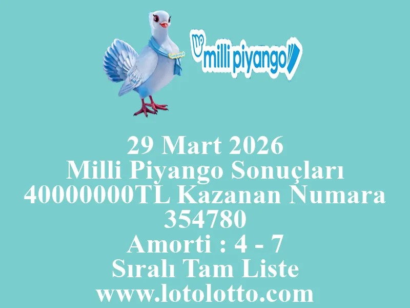 29 Mart 2026 Milli Piyango Sonuçları 29 Mart 2026 Milli Piyango Sonuçları