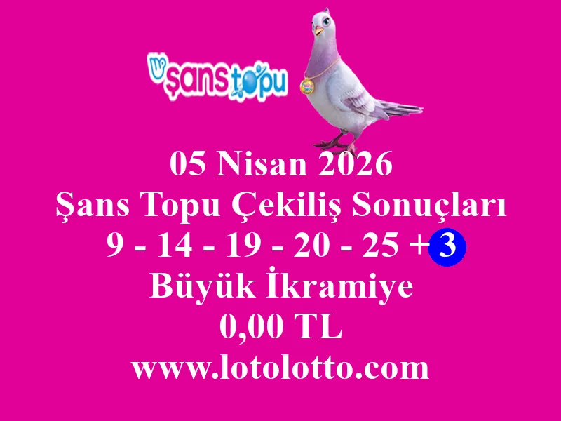 05 Nisan 2026 Şans Topu Çekiliş Sonuçları 05 Nisan 2026 Şans Topu Çekiliş Sonuçları