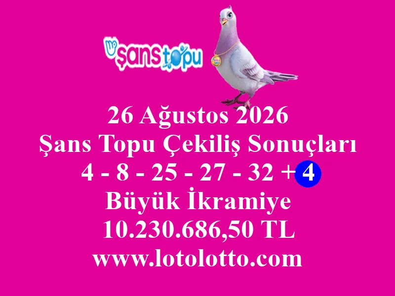 26 Ağustos 2026 Şans Topu Çekiliş Sonuçları 26 Ağustos 2026 Şans Topu Çekiliş Sonuçları